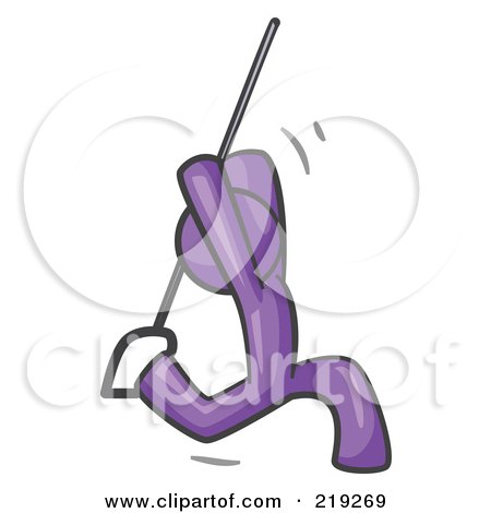 Royalty-Free (RF) Clipart Illustration of a Purple Man Design Mascot Swinging On A Rope by Leo Blanchette