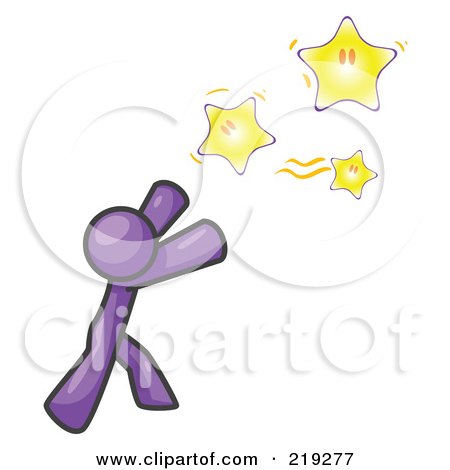 Royalty-Free (RF) Clipart Illustration of a Purple Man Reaching For the Stars by Leo Blanchette