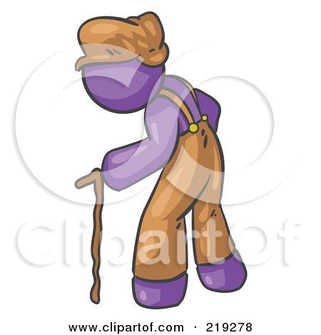 Royalty-Free (RF) Clipart Illustration of an Old Senior Purple Man Hunched Over And Walking With The Assistance Of A Cane  by Leo Blanchette
