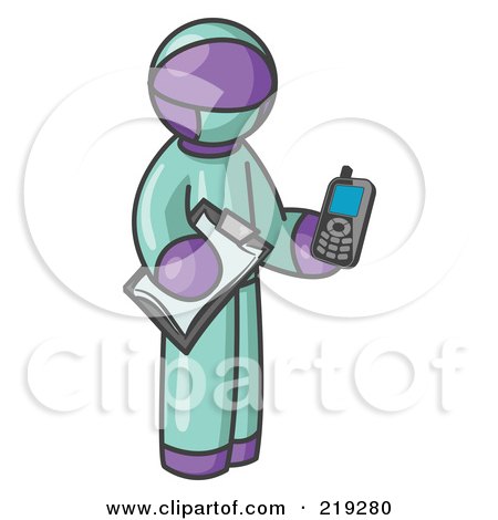 Clipart Illustration of a Purple Surgeon Man Holding a Clipboard and Cellular Telephone by Leo Blanchette
