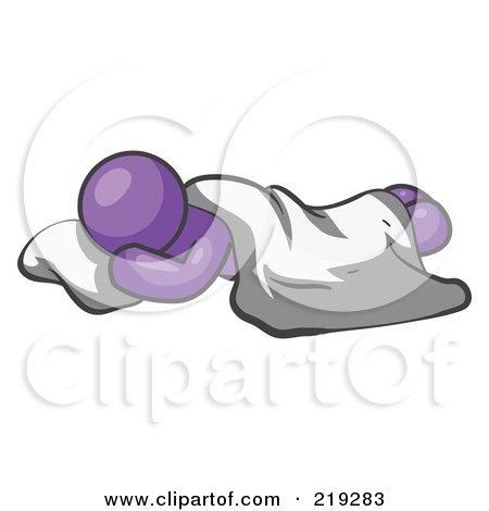 Clipart Illustration of a Comfortable Purple Man Sleeping On The Floor With A Sheet Over Him by Leo Blanchette