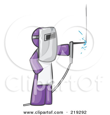 Royalty-Free (RF) Clipart Illustration of a Purple Man Welding Wearing Protective Gear by Leo Blanchette