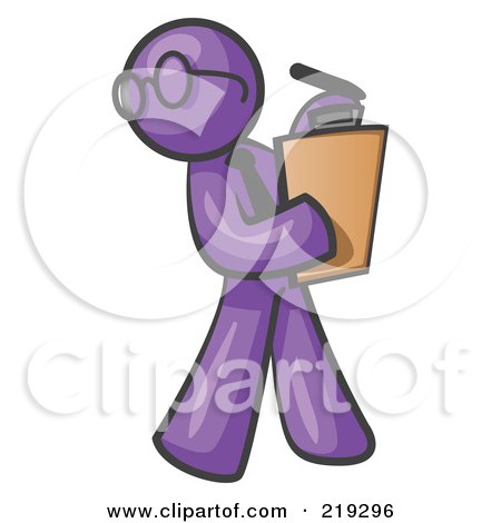 Royalty-Free (RF) Clipart Illustration of a Purple Man Holding a Clipboard While Reviewing Employess by Leo Blanchette