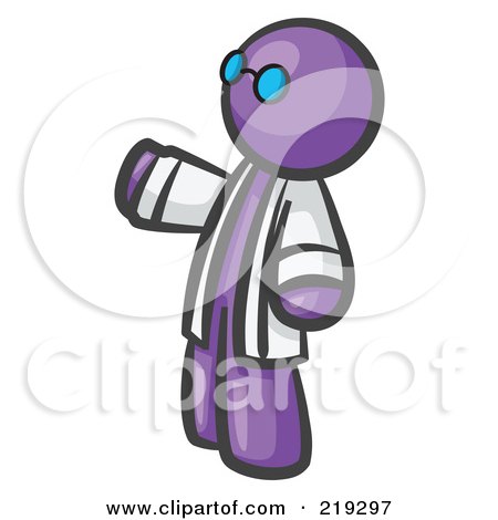 Royalty-Free (RF) Clipart Illustration of a Purple Man Scientist Wearing Blue Glasses And A Lab Coat by Leo Blanchette