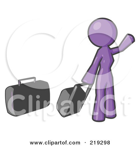 Royalty-Free (RF) Clipart Illustration of a Purple Woman With Luggage, Waving For A Taxi by Leo Blanchette