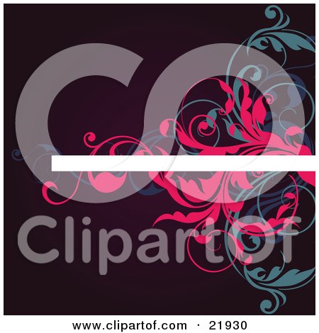 Clipart Picture Illustration of a White Line For Text With Pink And Blue Vines Over A Red Background by OnFocusMedia