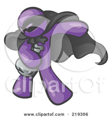 Clipart Illustration of a Purple Man In A Mask And Cape, Stealing Belongings In A Bag by Leo Blanchette