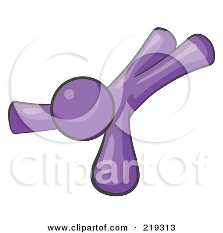 Royalty-Free (RF) Clipart Illustration of an Injured Purple Man Lying On His Face And Stomach After Being Injured On The Job, Or Someone Who Is Leaping For Something They Desire  by Leo Blanchette