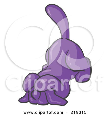 Clipart Illustration of a Scared Purple Tick Hound Dog Covering His Head With His Front Paws  by Leo Blanchette