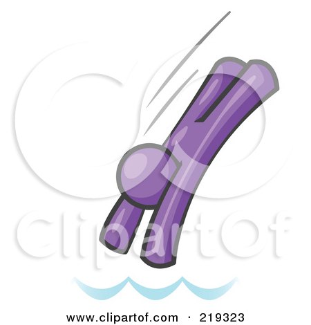 Royalty-Free (RF) Clipart Illustration of a Purple Man Diving Into Water by Leo Blanchette