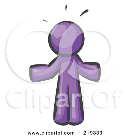 Royalty-Free (RF) Clipart Illustration of a Purple Man Shrugging In Confusion by Leo Blanchette