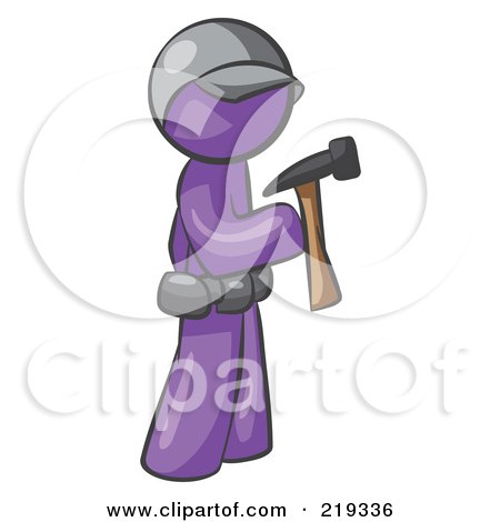 Royalty-Free (RF) Clipart Illustration of a Purple Man Contractor Hammering by Leo Blanchette