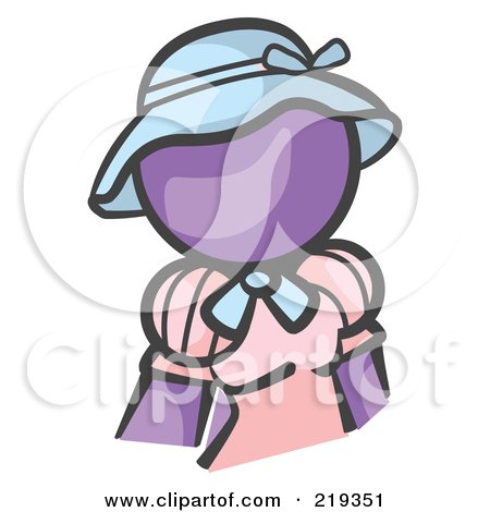 Royalty-Free (RF) Clipart Illustration of a Purple Woman Avatar In A Pink Dress And Blue Hat by Leo Blanchette