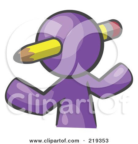 Royalty-Free (RF) Clipart Illustration of a Purple Man Avatar Writer With A Pencil Through His Head by Leo Blanchette