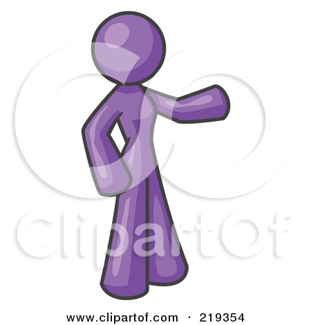 Royalty-Free (RF) Clipart Illustration of a Purple Design Mascot Woman Presenting by Leo Blanchette