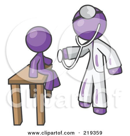 Royalty-Free (RF) Clipart Illustration of a Purple Man Doctor Examining A Child by Leo Blanchette