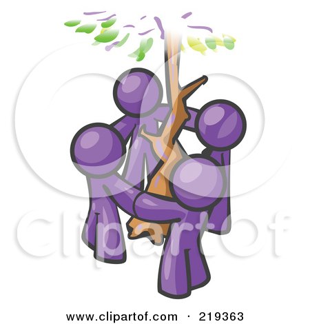 Royalty-Free (RF) Clipart Illustration of a Group of 4 Purple Men Standing in a Circle Around a Tree by Leo Blanchette