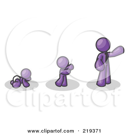 Royalty-Free (RF) Clipart Illustration of a Purple Man in His Growth Stages of Life, as a Baby, Child and Adult by Leo Blanchette