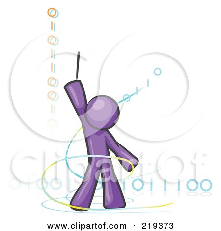 Royalty-Free (RF) Clipart Illustration of a Purple Design Mascot Man Composing Binary Code by Leo Blanchette