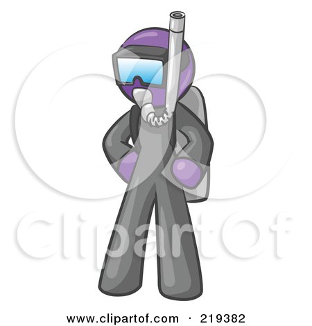 Royalty-Free (RF) Clipart Illustration of a Purple Design Mascot Man In Scuba Gear by Leo Blanchette