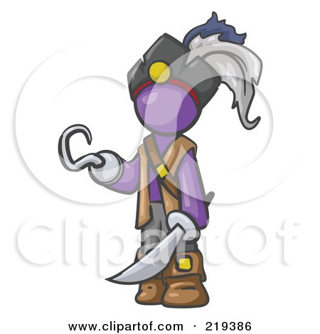 Royalty-Free (RF) Clipart Illustration of a Purple Man Pirate With A Hook Hand And A Sword by Leo Blanchette