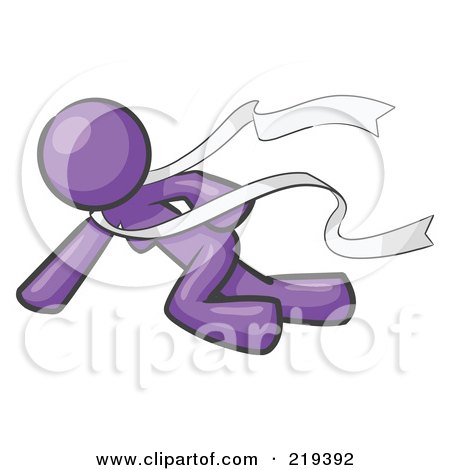 Royalty-Free (RF) Clipart Illustration of a Purple Design Mascot Woman Finishing First In A Race by Leo Blanchette