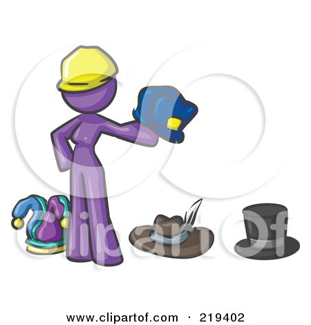 Royalty-Free (RF) Clipart Illustration of a Purple Design Mascot Woman With Many Hats by Leo Blanchette
