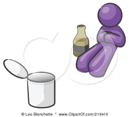 Royalty-Free (RF) Clipart Illustration of a Purple Design Mascot Man Bum With Alcohol And A Can by Leo Blanchette