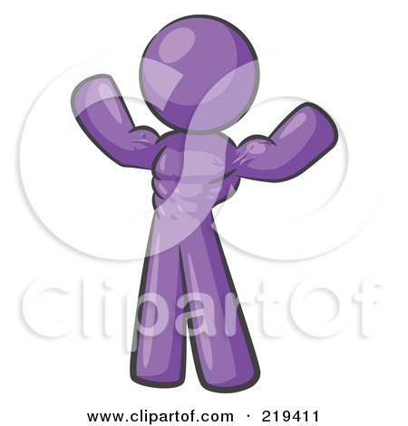 Clipart Illustration of a Purple Bodybuilder Man Flexing His Muscles And Showing The Definition In His Abs, Chest And Arms by Leo Blanchette