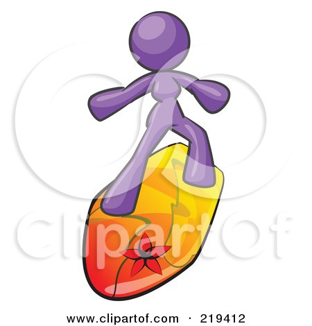 Royalty-Free (RF) Clipart Illustration of a Purple Design Mascot Surfer Chick by Leo Blanchette