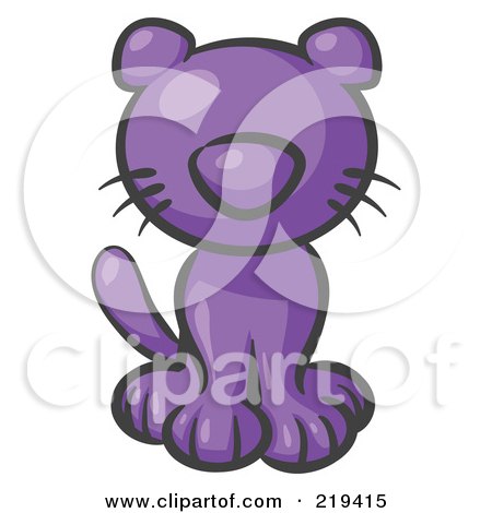 Clipart Illustration of a Cute Purple Kitty Cat Looking Curiously at the Viewer by Leo Blanchette