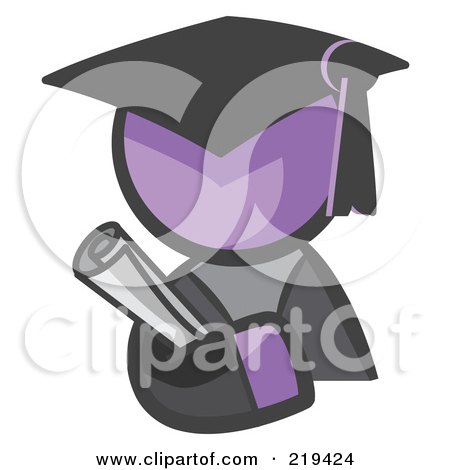 Royalty-Free (RF) Clipart Illustration of a Purple Man Avatar Graduate Holding A Diploma by Leo Blanchette