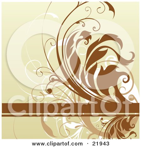 Clipart Picture Illustration of a Brown Text Bar With Tan, Brown And White Curly Vines On A Tan Background by OnFocusMedia