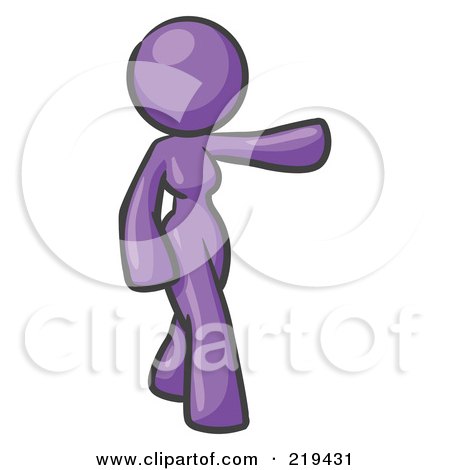 Royalty-Free (RF) Clipart Illustration of a Purple Design Mascot Woman Presenting by Leo Blanchette