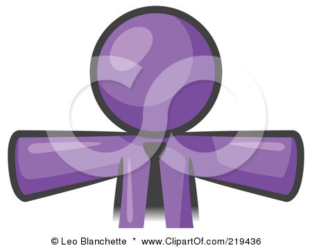 Royalty-Free (RF) Clipart Illustration of a Purple Businessman Wearing A Tie, Facing Front And Holding His Arms Out At His Sides, Perhaps Ready To Hug Someone Or Symbolizi by Leo Blanchette