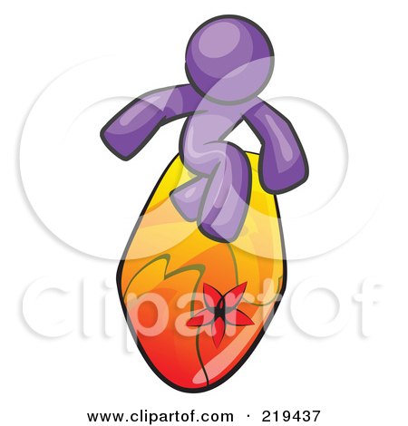 Royalty-Free (RF) Clipart Illustration of a Purple Design Mascot Man Surfing On A Board by Leo Blanchette