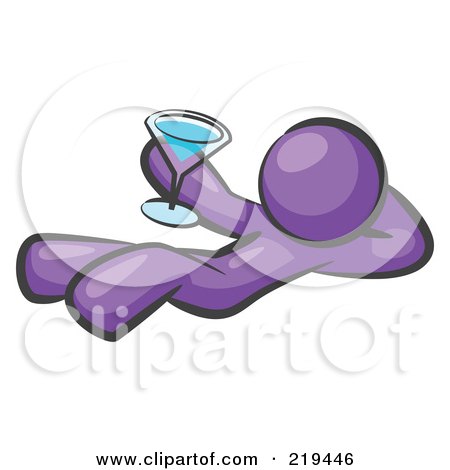 Clipart Illustration of a Purple Man Kicking Back And Relaxing With A Martini Beverage by Leo Blanchette