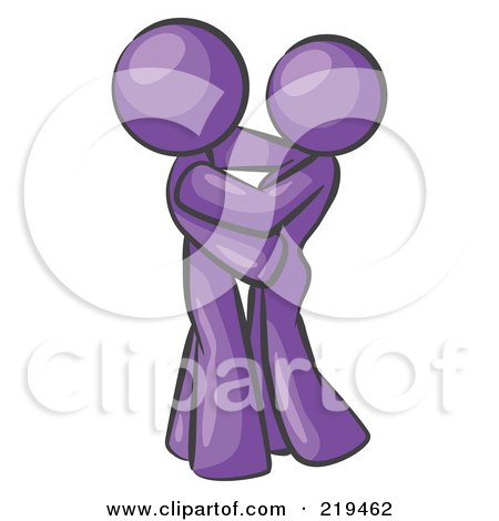 Clipart Illustration of a Purple Man Gently Embracing His Lover, Symbolizing Marriage And Commitment by Leo Blanchette