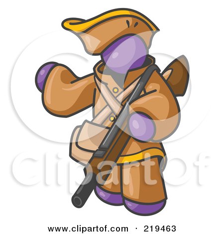 Clipart Illustration of a Purple Man in Hunting Gear, Carrying a Rifle by Leo Blanchette