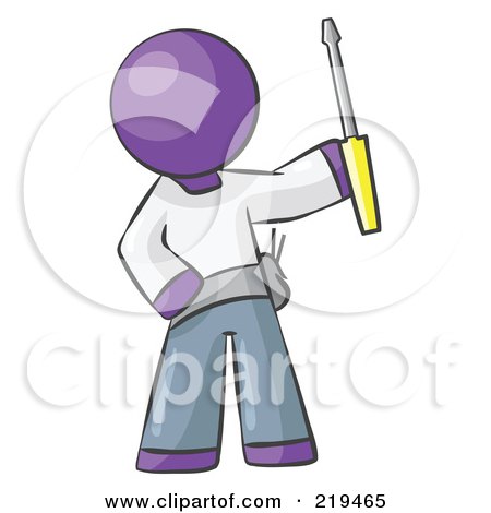 Royalty-Free (RF) Clipart Illustration of a Purple Man Electrician Holding A Screwdriver by Leo Blanchette