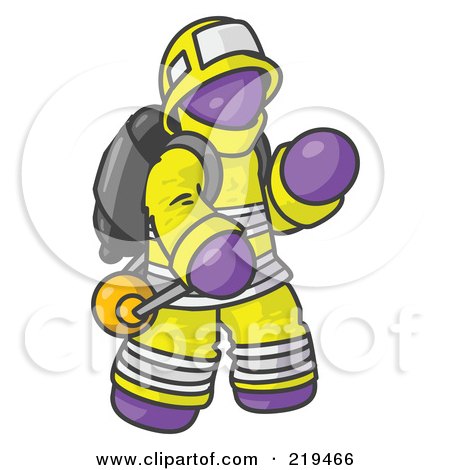 Clipart Illustration of a Purple Fireman in a Uniform, Fighting a Fire by Leo Blanchette