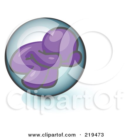 Royalty-Free (RF) Clipart Illustration of a Shy Purple Man Hiding Inside a Bubble by Leo Blanchette