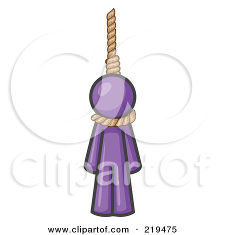 Royalty-Free (RF) Clipart Illustration of a Purple Design Mascot Man Hanging From A Rope by Leo Blanchette