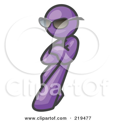 Royalty-Free (RF) Clipart Illustration of a Purple Man Leaning And Wearing Dark Shades by Leo Blanchette