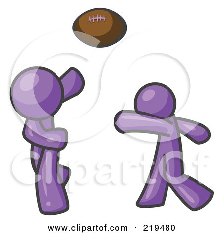 Royalty-Free (RF) Clipart Illustration of Purple Men Playing Football by Leo Blanchette