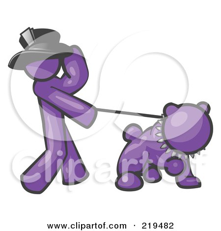 Royalty-Free (RF) Clipart Illustration of a Purple Man Walking a Tough Bulldog on a Leash by Leo Blanchette