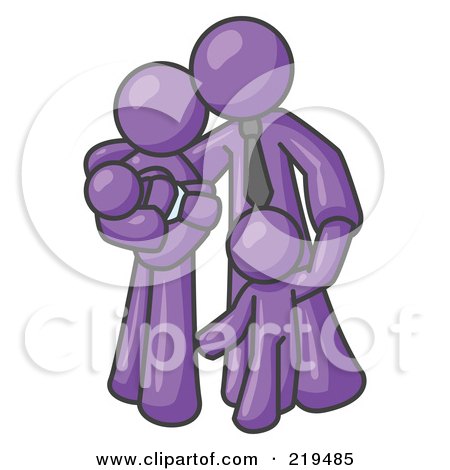 Clipart Illustration of a Purple Family Man, a Father, Hugging His Wife and Two Children by Leo Blanchette