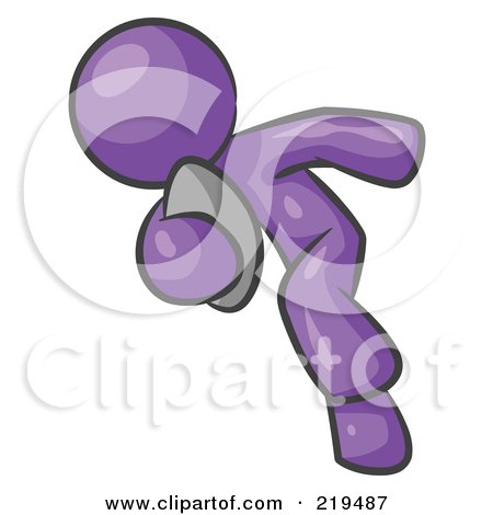 Clipart Illustration of a Purple Man Running With A Football In Hand During A Game Or Practice by Leo Blanchette