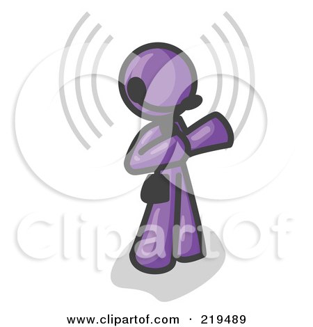 Clipart Illustration of a Purple Customer Service Representative Taking a Call With a Headset in a Call Center by Leo Blanchette