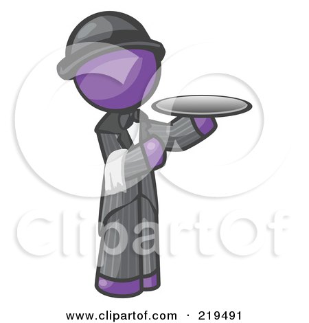 Royalty-Free (RF) Clipart Illustration of a Purple Man Butler Serving A Platter by Leo Blanchette